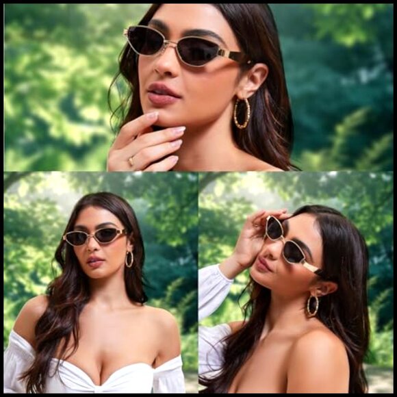 Retro Oval Cat Eye Sunglasses UV400 Protection Gold Frame 55mm